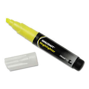 AbilityOne 7520009044476, SKILCRAFT Large Fluorescent Highlighter, Fluorescent Yellow Ink, Chisel Tip, Black/Yellow Barrel, Dozen View Product Image