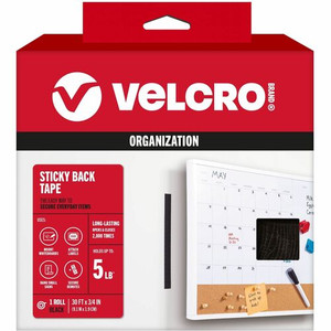 VELCRO Sticky Back 30ft x 3/4in Roll Black - 10 yd Length x 0.75" Width - Black - For Mount Picture/Poster, Multi Surface, Home, School, Office, Hanging Roll Product Image 