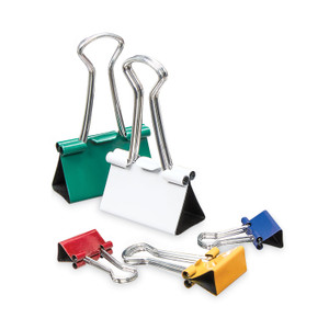 Universal Binder Clips with Storage Tub, (12) Mini (0.5"), (12) Small (0.75"), (6) Medium (1.25"), Assorted Colors View Product Image