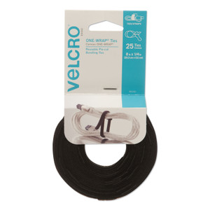 VELCRO Brand ONE-WRAP Pre-Cut Thin Ties, 0.25" x 8", Black, 25/Pack View Product Image