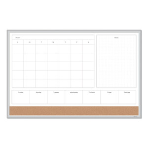 U Brands 4N1 Magnetic Dry Erase Combo Board, Week/Month Planning, 36 x 24 (Actual Size: 35 x 23), Tan/WH Surface, Satin Aluminum Frame View Product Image