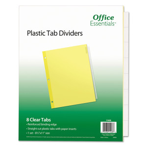 Office Essentials Plastic Insertable Dividers, 8-Tab, 11 x 8.5, Clear Tabs, 1 Set View Product Image