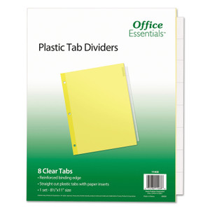 Office Essentials Plastic Insertable Dividers, 8-Tab, 11 x 8.5, Clear Tabs, 1 Set (AVE11468) View Product Image