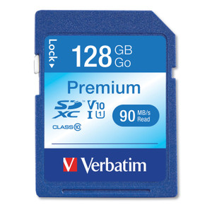 Verbatim 128GB Premium SDXC Memory Card, UHS-I V10 U1 Class 10, Up to 90MB/s Read Speed View Product Image