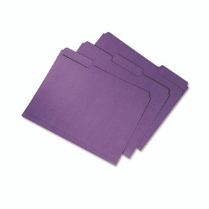 AbilityOne 7530015664133, SKILCRAFT Recycled File Folders, 1/3-Cut 2-Ply Tabs: Assorted, Letter Size, 0.75" Expansion, Purple, 100/Box View Product Image