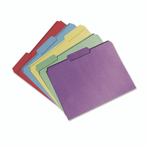 AbilityOne 7530015664138 SKILCRAFT Recycled File Folders, 1/3-Cut 1-Ply Tabs: Assorted, Letter, 0.75" Expansion, Assorted Colors, 100/BX View Product Image