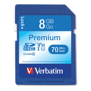 Verbatim 8GB Premium SDHC Memory Card, UHS-1 V10 U1 Class 10, Up to 70MB/s Read Speed (VER96318) View Product Image