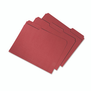 AbilityOne 7530015664146, SKILCRAFT Recycled File Folders, 1/3-Cut 2-Ply Tabs: Assorted, Letter Size, 0.75" Expansion, Red, 100/Box View Product Image