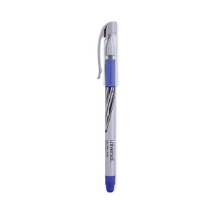 Universal Gel Pen, Stick, Medium 0.7 mm, Blue Ink, Silver/Blue Barrel, Dozen (UNV39621) View Product Image