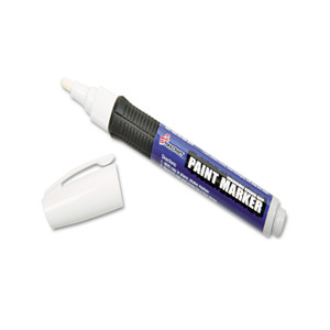 AbilityOne 7520015889102 SKILCRAFT Paint Marker, Ergonomic Rubber Grip, Medium Bullet Tip, White, 6/Pack (NSN5889102) View Product Image