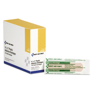 First Aid Only Plastic Adhesive Bandages, 3 x 0.75, 100/Box (FAOG155) View Product Image