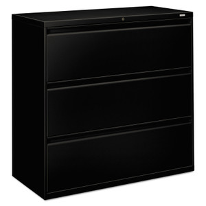 HON Brigade 800 Series Lateral File, 3 Legal/Letter-Size File Drawers, Black, 42" x 18" x 39.13" View Product Image