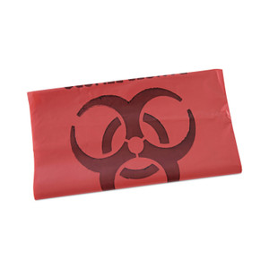 Boardwalk Linear Low Density Health Care Trash Can Liners, 33 gal, 1.3 mil, 33" x 39", Red, Flat Pack, 150/Carton View Product Image