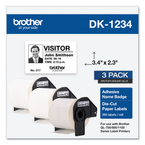 Brother Die-Cut Name Badge Labels, 2.3 x 3.4, White, 260 Labels/Roll, 3 Rolls/Pack View Product Image