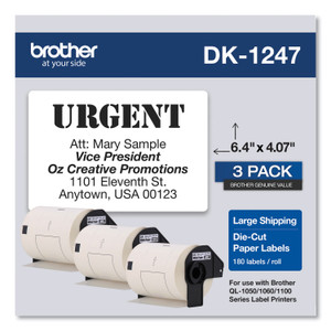 Brother Die-Cut Shipping Labels, 4.07 x 6.4, White, 180 Labels/Roll, 3 Rolls/Pack (BRTDK12473PK) View Product Image