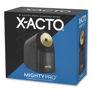 X-ACTO Model 1606 Mighty Pro Electric Pencil Sharpener, AC-Powered, 4 x 8 x 7.5, Black/Gold/Smoke (EPI1606X) View Product Image