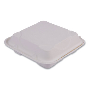 Eco-Products Vanguard Renewable and Compostable Sugarcane Clamshells, 3 Compartments, 9 x 9 x 3, White, 200/Carton View Product Image