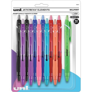 uniball™ Jetstream Elements Ballpoint Pen - 1 mm Medium Pen Point - Retractable - Black, Red, Blue, Light Blue, Orange, Violet, Pink, Lime Ink Product Image 