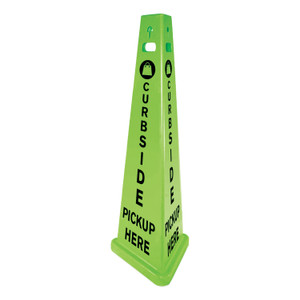 Impact TriVu 3-Sided Curbside Pickup Here Sign, Fluorescent Green, 14.75 x 12.7 x 40, Plastic View Product Image