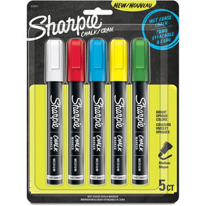 Sharpie Wet Erase Chalk Markers - Medium Marker Point - Blue, Yellow, White, Red, Green Ink Product Image 
