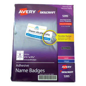 AbilityOne 7530016878807 SKILCRAFT/AVERY Adhesive Name Badges, 2.33 x 3.38, White, 400/Pack (NSN6878807) View Product Image