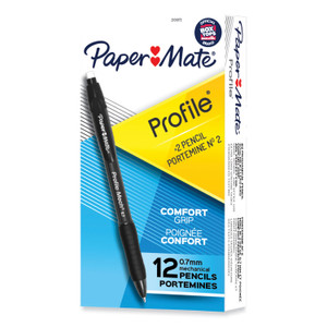 Paper Mate Profile Mechanical Pencils, 0.7 mm, HB (#2), Black Lead, Black Barrel, Dozen View Product Image