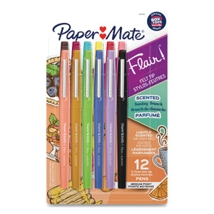 Paper Mate Flair Scented Felt Tip Porous Point Pen, Stick, Medium 0.7 mm, Assorted Ink and Barrel Colors, 12/Pack (PAP2125359) View Product Image