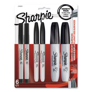 Sharpie Mixed Point Size Permanent Markers, Assorted Tip Sizes/Types, Black, 6/Pack View Product Image