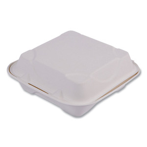 Eco-Products Vanguard Renewable and Compostable Sugarcane Clamshells, 1-Compartment, 8 x 8 x 3, White, 200/Carton (ECOEPHC81NFA) View Product Image