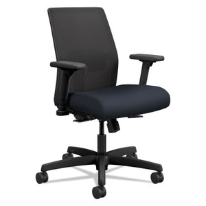 HON Ignition 2.0 4-Way Stretch Low-Back Mesh Task Chair, Supports 300 lb, 17" to 21" Seat Height, Navy Seat, Black Back/Base (HONI2L1AMLC98TK) View Product Image