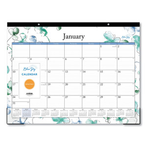 Blue Sky Lindley Desk Pad, Floral Artwork, 22 x 17, White/Blue/Green Sheets, Black Binding, Clear Corners, 12-Month (Jan-Dec): 2024 View Product Image