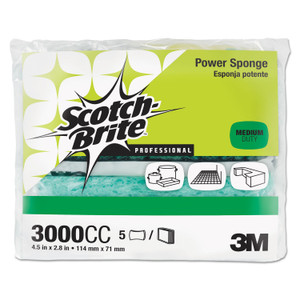 Scotch-Brite PROFESSIONAL Power Sponge, 2.8 x 4.5, 0.6" Thick, Blue/Teal, 5/Pack (MMM3000CC) View Product Image