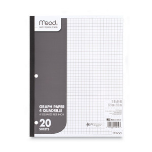 Mead Graph Paper Tablet, 3-Hole, 8.5 x 11, Quadrille: 4 sq/in, 20 Sheets/Pad, 12 Pads/Pack (MEA19010) View Product Image