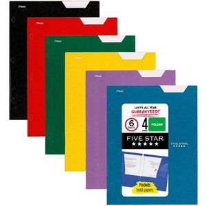 Five Star Letter Portfolio - 8 1/2" x 11" - 4 Pocket(s) - Paper - Black, Blue, Green, Purple, Red, Yellow - 0% Recycled Product Image 