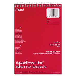 Mead Spell-Write Wirebound Steno Pad, Gregg Rule, Randomly Assorted Cover Colors, 80 White 6 x 9 Sheets (MEA43082) View Product Image