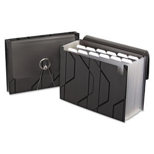 Pendaflex Sliding Cover Expanding File, 4" Expansion, 13 Sections, Cord/Hook Closure, 1/6-Cut Tabs, Letter Size, Black (PFX02327) View Product Image