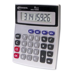 Innovera 15927 Desktop Calculator, Dual Power, 8-Digit LCD (IVR15927) Product Image 