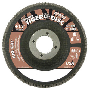 Weiler Tiger Big Cat High Density Flap Disc  4-1/2 In Dia  40 Grit  7/8 In Arbor  12 000 Rpm  Type 27 (804-50763) View Product Image