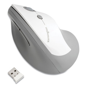 Kensington Pro Fit Ergo Vertical Wireless Mouse, 2.4 GHz Frequency/65.62 ft Wireless Range, Right Hand Use, Gray View Product Image