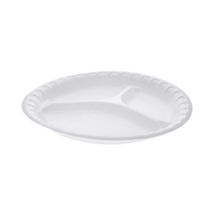 Pactiv Evergreen Placesetter Satin Non-Laminated Foam Dinnerware, 3-Compartment Plate, 10.25" dia, White, 540/Carton (PCT0TH10044000Y) View Product Image