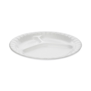 Pactiv Evergreen Placesetter Deluxe Laminated Foam Dinnerware, 3-Compartment Plate, 8.88" dia, White, 500/Carton (PCT0TK100110000) View Product Image