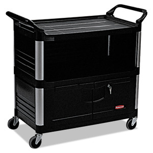 Rubbermaid Commercial Xtra Equipment Cart, Plastic, 3 Shelves, 300 lb Capacity, 20.75" x 40.63" x 37.8", Black (RCP4095BLA) View Product Image