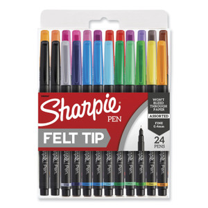 Sharpie Art Pen Porous Point Pen, Stick, Fine 0.4 mm, Assorted Ink Colors, Black Barrel, 24/Pack View Product Image