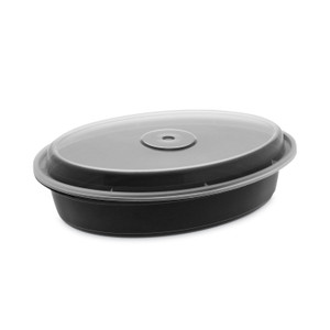 Pactiv Evergreen Newspring VERSAtainer Microwavable Containers, Oval, 32 oz, 9.1 x 6.7 x 1.9, Black/Clear, Plastic, 150/Carton View Product Image