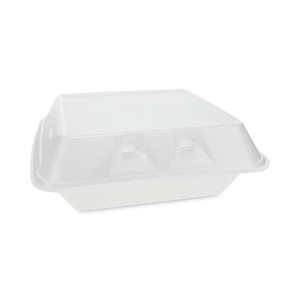 Pactiv Evergreen SmartLock Vented Foam Hinged Lid Container, 3 Compartments, 9 x 9.25 x 3.25, White, 150/Carton View Product Image