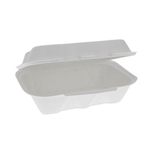 Pactiv Evergreen EarthChoice Bagasse Hinged Lid Container, Dual Tab Lock, 9.1 x 6.1 x 3.3, Natural, Sugarcane, 150/Carton (PCTYMCH00890001) View Product Image