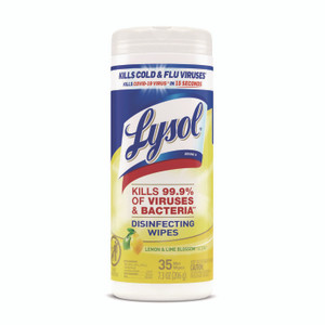 LYSOL Brand Disinfecting Wipes, 1-Ply, 7 x 7.25, Lemon and Lime Blossom, White, 35 Wipes/Canister View Product Image