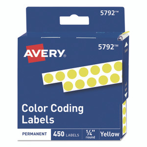 Avery Handwrite-Only Permanent Self-Adhesive Round Color-Coding Labels in Dispensers, 0.25" dia, Yellow, 450/Roll, (5792) View Product Image
