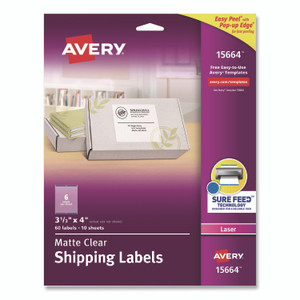 Avery Matte Clear Easy Peel Mailing Labels w/ Sure Feed Technology, Laser Printers, 3.33 x 4, Clear, 6/Sheet, 10 Sheets/Pack View Product Image