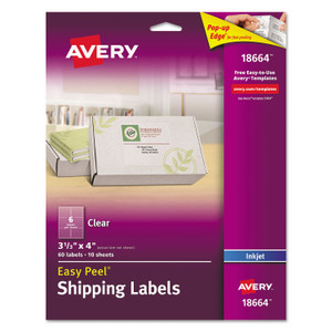 Avery Matte Clear Easy Peel Mailing Labels w/ Sure Feed Technology, Inkjet Printers, 3.33 x 4, Clear, 6/Sheet, 10 Sheets/Pack (AVE18664) View Product Image